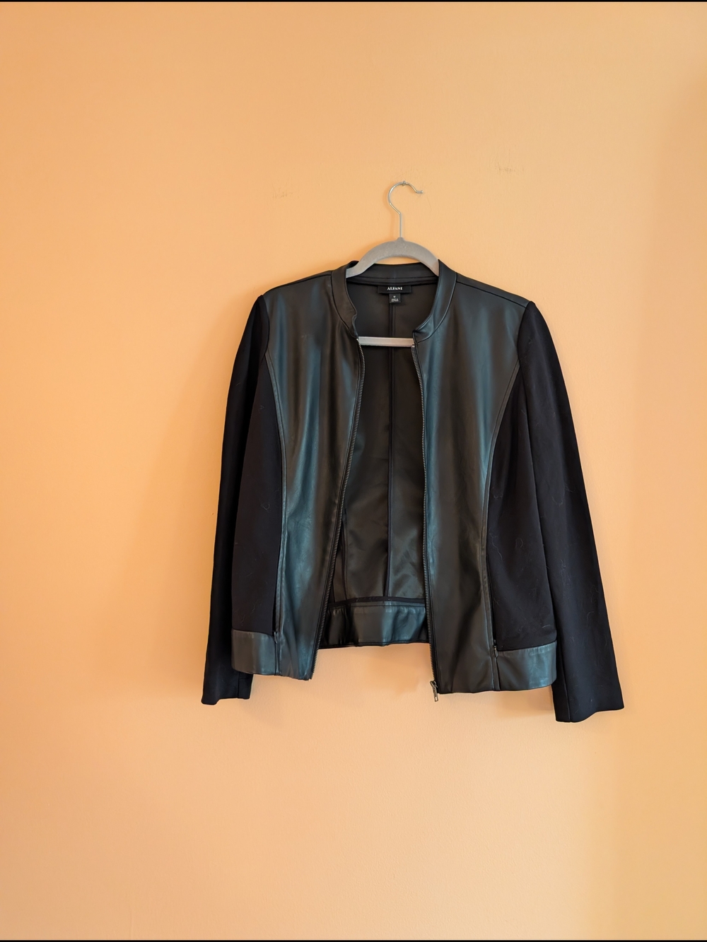 Black Faux Leather Panel Jacket